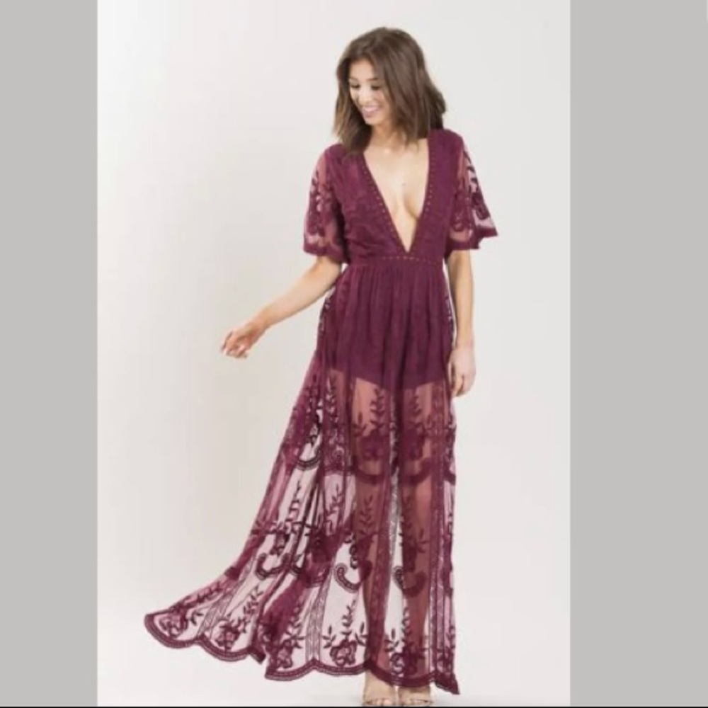 Mila Burgundy Lace Jumpsuit